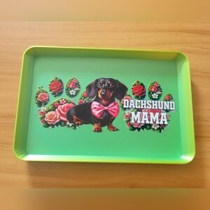 💀NEW 💀Hand Crafted Dachshund Mama Tray - Green and Pink
